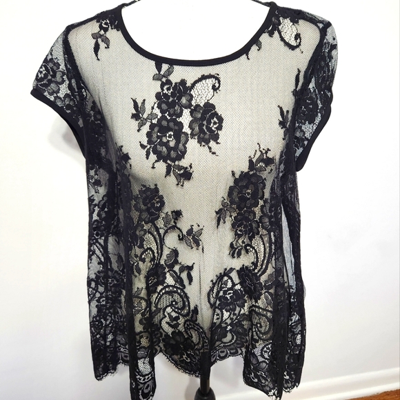 Fifteen Twenty Tops - Fifteen Twenty Black Lace Top Shirt Short Sleeve Whimsigoth Dark Fairy Sexy S
